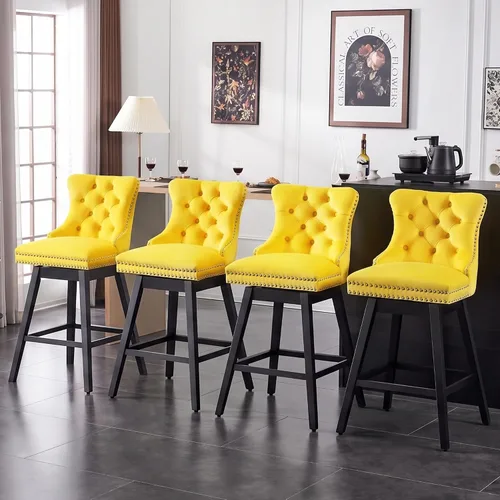 Miniatura 25 de Taburetes de bar con altura de mostrador, taburetes de bar giratorios 360 con respaldos, sillas tapizadas de tela de terciopelo de alta calidad