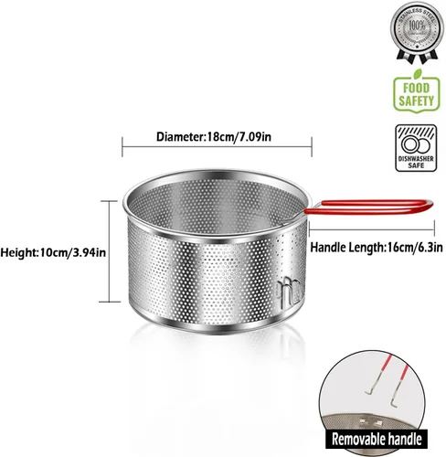 Miniatura 2 de Colador de acero inoxidable, colador de pasta de metal microperforado con gancho y mango extraíble, colador colador colador para cocina papas