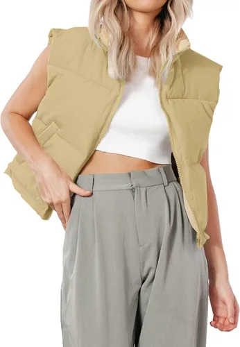 Miniatura 2 de OWIN Chaleco acolchado de invierno para mujer, cuello alto, con cremallera, acolchado, con bolsillos