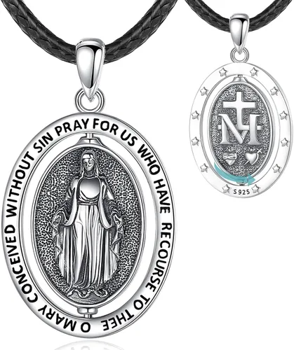 Miniatura 282 de EUDORA Collar de plata de ley 925, San Cristóbal y San Benito, San Miguel, Virgen María, San Judas Tadeo, Cruz de Buen Pastor y Arcángel, Medalla