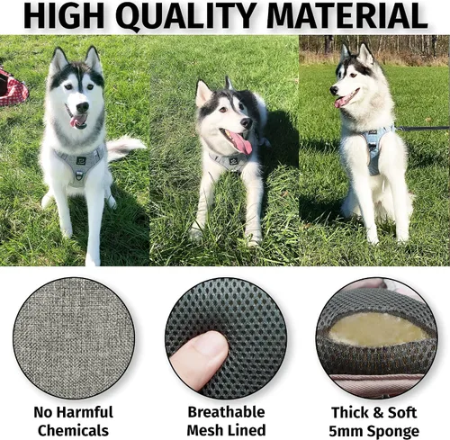 Miniatura 2 de PETORO Arnés reflectante ajustable para perros grandes, chaleco acolchado suave para mascotas de 0.197 in con 2 clips para correa, sin tirones, sin
