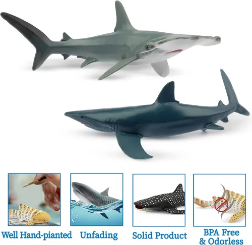 Miniatura 6 de Toymany 6 figuras realistas de juguete de baño de tiburón de 5 a 6 pulgadas de largo, juego de figuras de plástico de animales marinos del océano