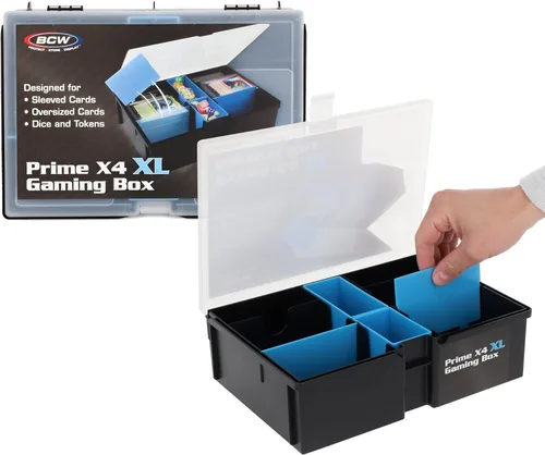 BCW Prime X4 XL - Caja de almacenamiento de cartas para mazos y accesorios de juego, incluye divisores extraíbles y bandejas de dados, caja de