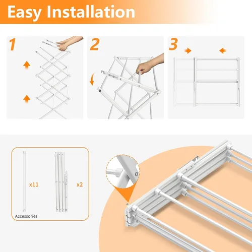 Miniatura 5 de Estante de secado de ropa de 3 niveles, estante de secado plegable, estante de lavandería para interiores y exteriores para secar ropa, diseño