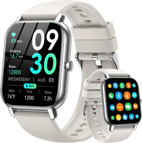 Miniatura 10 de Reloj inteligente para hombres y mujeres, pantalla HD de 1.85 pulgadas, rastreador de fitness Bluetooth, contador de pasos/monitor de sueño, más