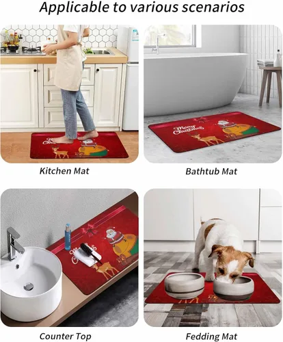 Miniatura 9 de Tapete de baño de Navidad para bañera, antideslizante, de secado rápido y absorbente, tierra de diatomeas, fregadero de cocina, ducha, tapete