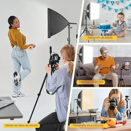 Miniatura 7 de Kit de Iluminación de Softbox para Fotografía Torjim, Kit de Iluminación de Softbox Profesional de 16' x 16' con Bombillas LED de 85W 3000-7500K