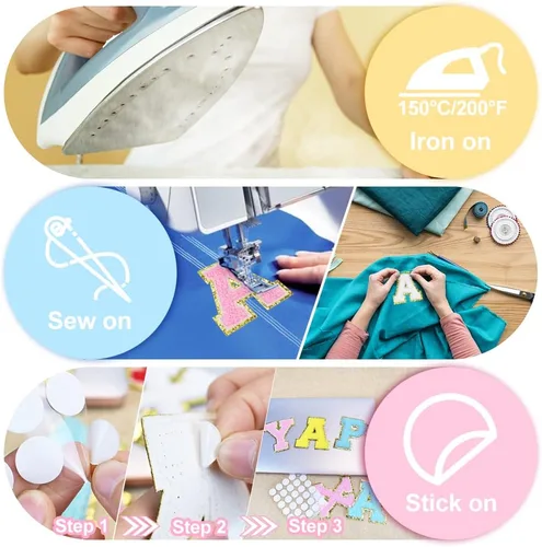 Miniatura 9 de Parches de felpilla de la letra M, apliques termoadhesivos con iniciales universitarias para chaquetas, mochilas, sombreros y bolsos, color rosa