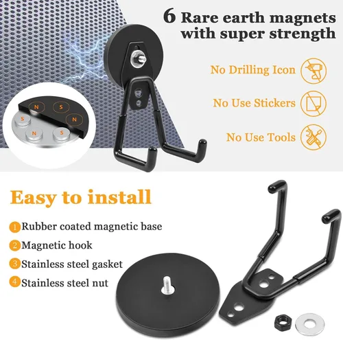 Miniatura 4 de Ganchos magnéticos fuertes resistentes, ganchos magnéticos de garaje de 2.59 pulgadas (2.598 in) con revestimiento antideslizante, 2 ganchos