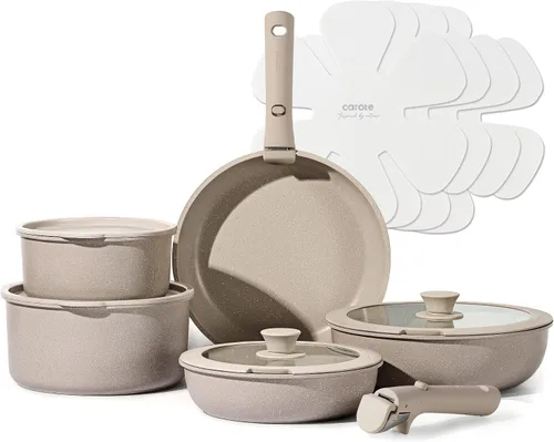 Miniatura 9 de CAROTE Juego de ollas y sartenes, juego de utensilios de cocina antiadherentes, mango desmontable, 19 piezas de utensilios de cocina de inducción