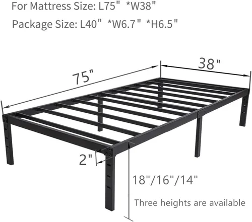Miniatura 2 de Wulanos Marcos de cama tamaño individual, marcos de metal resistentes con soporte de listones de acero, no necesita somier, marcos de cama