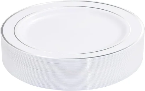 Miniatura 18 de bUCLA 30 platos de plástico transparente desechables, platos de plástico transparente resistentes de 10.25 pulgadas para fiestas y bodas