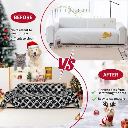 Miniatura 4 de Manta Funda Reversible para Sofá, Fundas de Sofá de Navidad, Manta Funda de Sofá de Chenille, Fundas de Sofás de Navidad Lavables, 71"×71" Protector