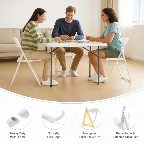 Miniatura 6 de Paquete de 10 sillas plegables de plástico blanco, asientos comerciales apilables portátiles para interiores y exteriores con marco de acero