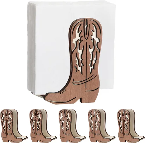 Miniatura 12 de CroBlissful Servilleteros para botas de vaquero occidental, 2 unidades, para mesa, cocina, granja, servilletero, soporte de papel rústico de pie