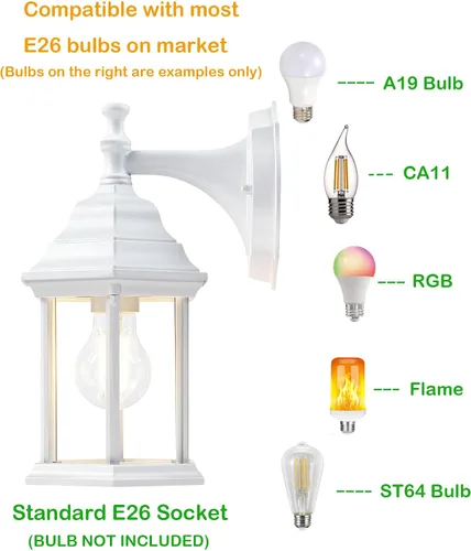 Miniatura 4 de LIT-PaTH Farol de pared para exteriores, aplique de pared como accesorio de iluminación de porche, base mediana E26 máximo 60 W, carcasa de aluminio