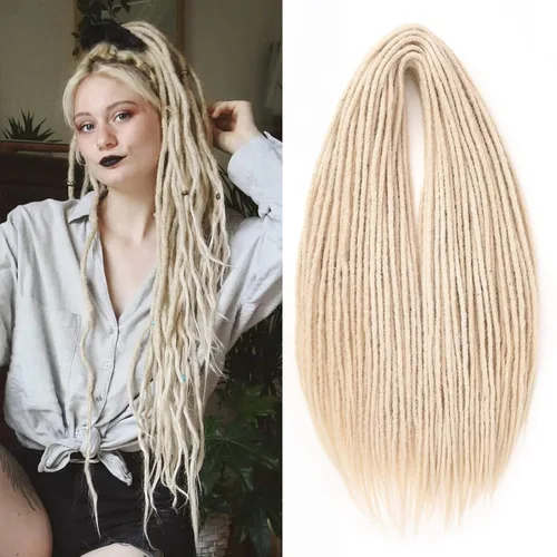 Miniatura 42 de Leeven Extensiones de rastas grises de 40 hebras de 18 pulgadas con terminación única hechas a mano, extensiones de rastas suaves de 0.6 cm