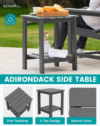 Miniatura 5 de SERWALL - Juego de muebles de patio de 3 piezas estilo bistró, juego de sillas Adirondack para todo clima con mesa auxiliar, juego de muebles de Gris