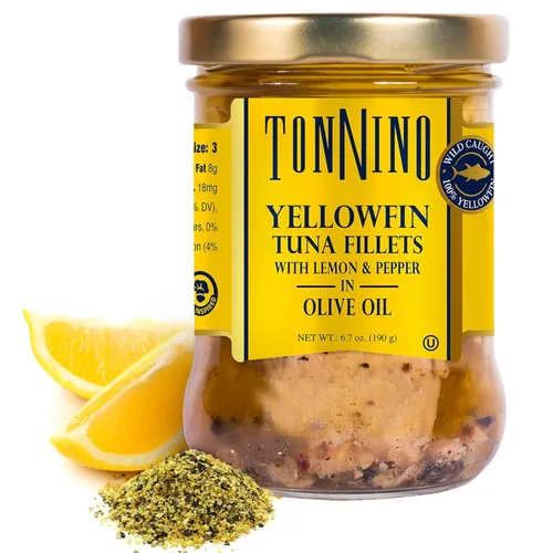Miniatura 14 de Tonnino Filetes de atún bajos en calorías y sin gluten de aleta amarilla en aceite de oliva, 6.3 onzas, pimienta negra (paquete de 6)