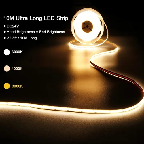 Miniatura 7 de GOMING Tira de luz LED COB de 24 V, blanco natural, 4000 K, 32.8 pies, 3120 LED, CRI 93+ 6300 lm, brillo uniforme, flexible, IP20, no impermeable