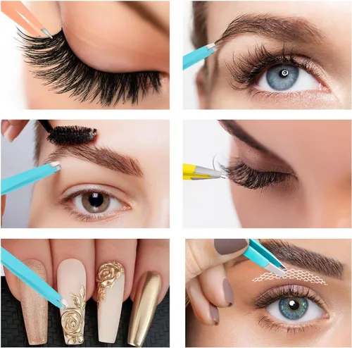 Miniatura 5 de LANKIZ Pinzas para el vello facial de las mujeres – Pinzas de cejas de acero inoxidable de precisión para hombres y mujeres, puntas inclinadas