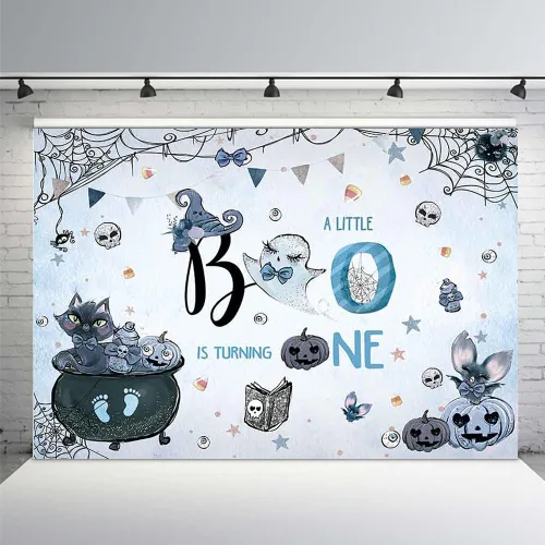 MEHOFOND Fondo espeluznante de 7 x 5 pies para fotografía de primer cumpleaños de Halloween para niño, acuarela azul, Halloween, boo, fiesta de