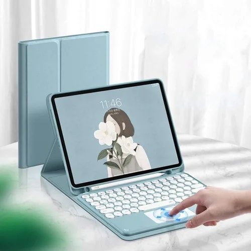 Miniatura 2 de Funda para teclado para Galaxy Tab S10 Lite/ S10 FE/S9FE/S9/S8 /S7, teclado desmontable con trackpad, funda tipo folio delgada con soporte para Azul
