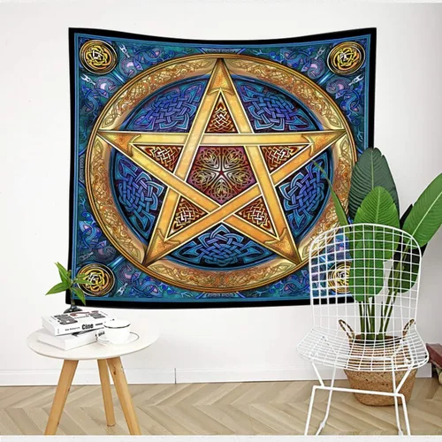 Miniatura 4 de Tapiz pentagrama, nudo celta, astrología hippie trippy, 60 x 60 pulgadas, dormitorio, sala de estar