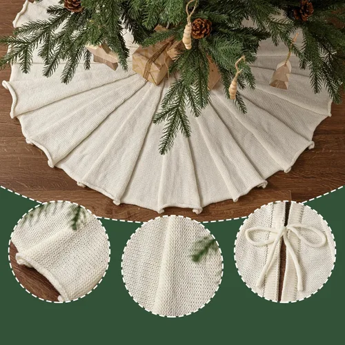 Miniatura 4 de Falda de árbol de Navidad de 36 pulgadas: falda de árbol de lápiz para árbol de 6 pies, diseño plisado, falda de árbol pequeño blanco crema, faldas