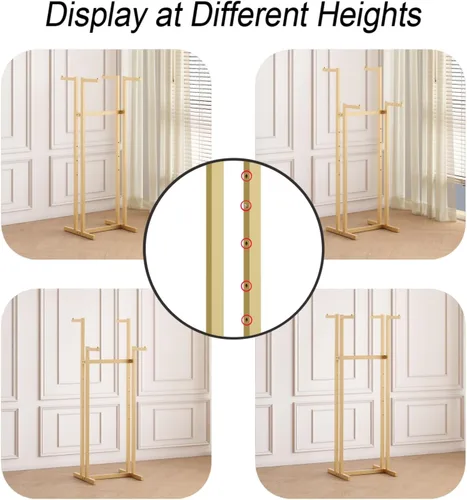 Miniatura 2 de Percheros Dorados para Ropa, Perchero de Metal con 4 Brazos Rectos, Perchero de Pie para Colgar Ropa Resistente, 46" a 63" de Altura Ajustable