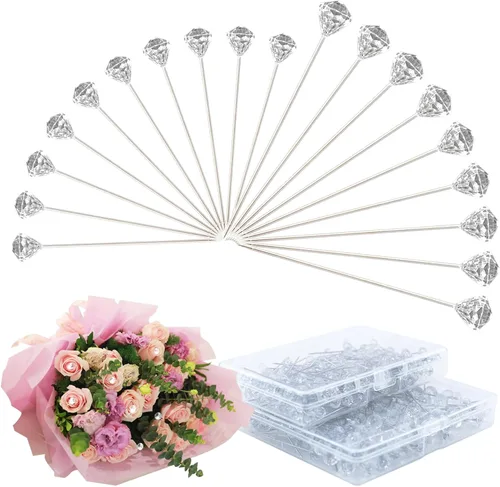 Miniatura 7 de 300 alfileres de ramillete transparente de 1.5 pulgadas con cabezas de cristal, diamantes de imitación, alfileres florales ideales para decoración
