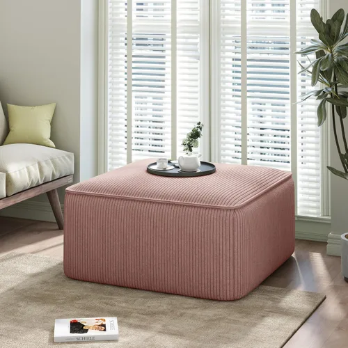 Miniatura 11 de Christopher Knight Home Isa - Taburete otomano cuadrado, puf de pana, reposapiés, asiento grande, mesa auxiliar moderna para sala de estar, Beige