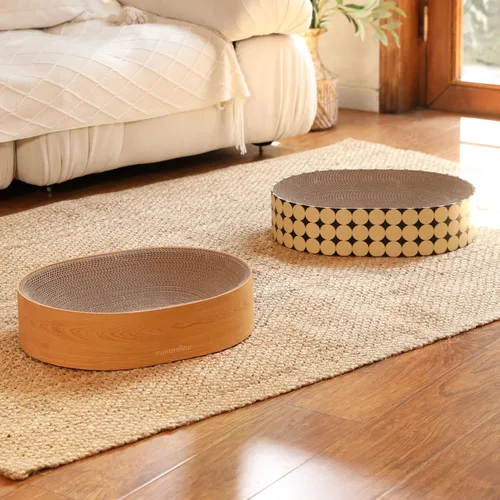 Miniatura 9 de FUKUMARU Cama rascador para gatos de cartón, almohadilla ovalada 2 en 1 para rascar para gatos, tabla de rascar para gatos, cama para interiores
