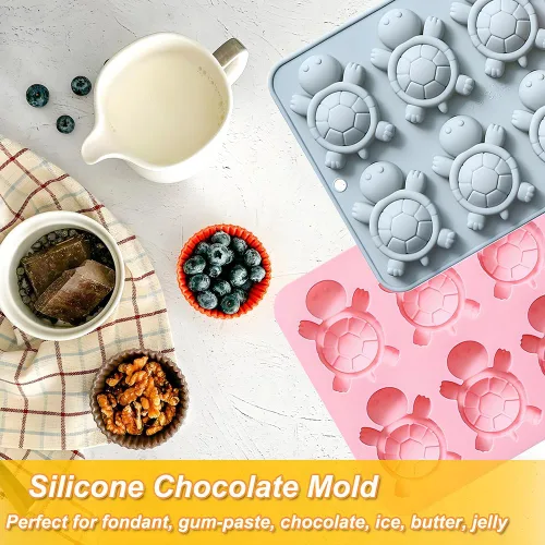 Miniatura 6 de Paquete de 2 moldes de chocolate con 6 cavidades de silicona de tortuga para pasteles, gomitas, gelatina, cubitos de hielo, decoración de pasteles