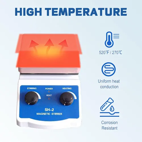 Miniatura 6 de Agitador magnético SH-2, mezclador de placa caliente de 520 ℉, agitador magnético de placa caliente de 100-2000 rpm con barra de agitación y soporte