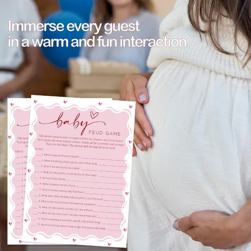 Miniatura 5 de Tarjetas de juego de peleas familiares para baby shower con tarjeta de respuesta, juegos de baby shower rosa para 30 invitados, tarjetas