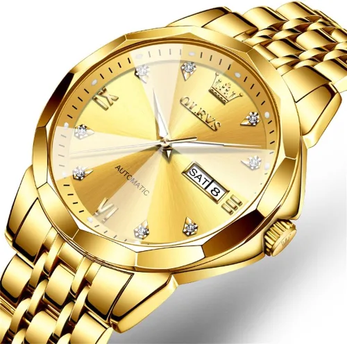 Miniatura 32 de OLEVS Reloj de pulsera automático con diseño de esqueleto para hombre, de lujo, con diamantes de lujo, de acero inoxidable, calendario, reloj