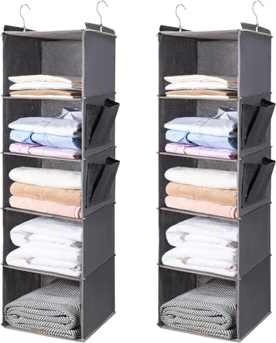 Miniatura 13 de BOOMIBOO Organizador de armario colgante y estantes, 5 estantes colgantes con 2 bolsillos laterales, almacenamiento plegable (negro)