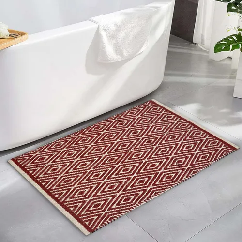 Miniatura 10 de Chardin home Alfombra de pasillo 100% algodón con diamantes de 2 x 5 pulgadas, totalmente reversible, lavable a máquina, beige grisáceo y blanco