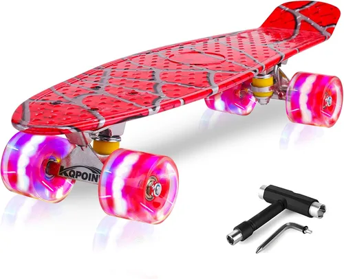 Miniatura 13 de Patinetas, Monopatín Completo de 56 cm, Mini Cruiser para Niños, Niñas, Adolescentes Principiantes con Ruedas de Luces Intermitentes Coloridas