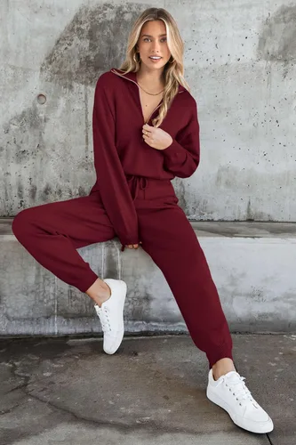 Miniatura 3 de PRETTYGARDEN Conjunto de suéter de 2 piezas para mujer, sudadera con cremallera, pantalones deportivos, ropa casual