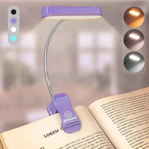 Glocusent - Luz de libro horizontal ET-Head para leer en la cama, cuidado para los ojos, CRI 95, 3 colores y 5 niveles de brillo, luz de lectura
