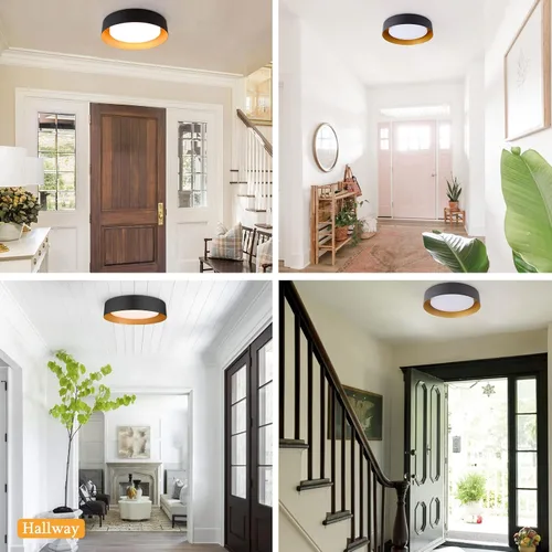 Miniatura 7 de Bargeni Lámpara de techo empotrada, lámpara de techo LED de 12.5 pulgadas, 5CCT regulable/2700K-6000K/20W, negro mate con acento de madera, montaje