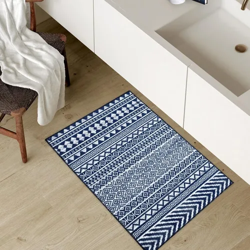 Miniatura 12 de Zacoo Alfombra bohemia para pasillo de 2 x 6 pies, alfombra geométrica de pelo bajo, antideslizante, resistente a las manchas, para cocina, marino
