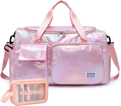 Miniatura 18 de Bolsa de Gimnasio Pequeña para Mujer, Bolsa de Lona de Viaje, Bolsa de Fin de Semana con Compartimento para Zapatos