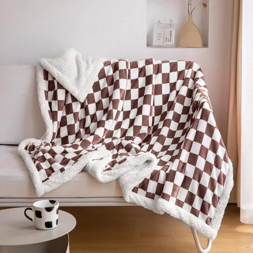Miniatura 17 de LOMAO - Manta de sherpa de forro polar con patrón a cuadros, suave y gruesa, lujosa, cálida y acogedora para sofá, cama o sillón, para todas