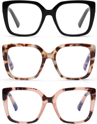 Miniatura 8 de DOOViC 3 Pack Oversized Reading Glasses for Women Blue Light Blocking Square Stylish Computer Readers