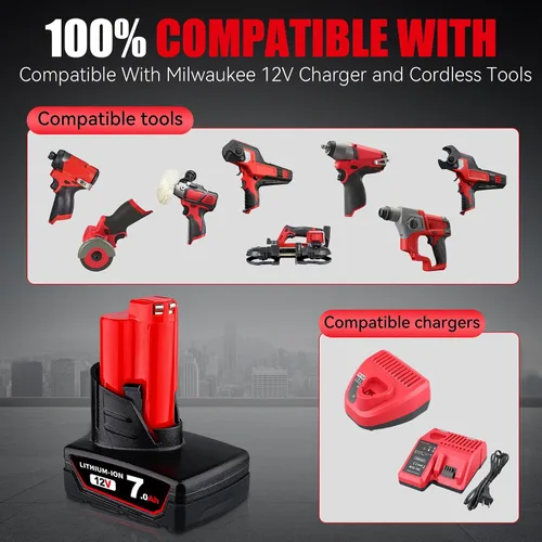 Miniatura 6 de Paquete de 2 piezas de repuesto de iones de litio de 12 V 7.0 Ah 48-11-2460 para batería de 12 V Milwaukee 48-11-2410 48-11-2420 48-11-2411