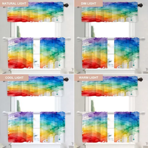 Miniatura 9 de Shrahala Cortinas de nivel de chakras con mandala beige para ventanas de cocina, paneles de cortina de ventana de mandala multicapa de poliéster