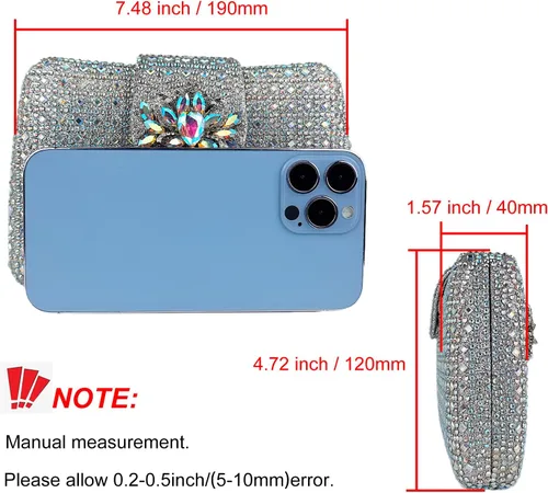 Miniatura 4 de Bolso de noche único con diamantes de imitación brillantes para mujer, bolso de embrague floral Sparkly, Rhinestone, Unique, Floral